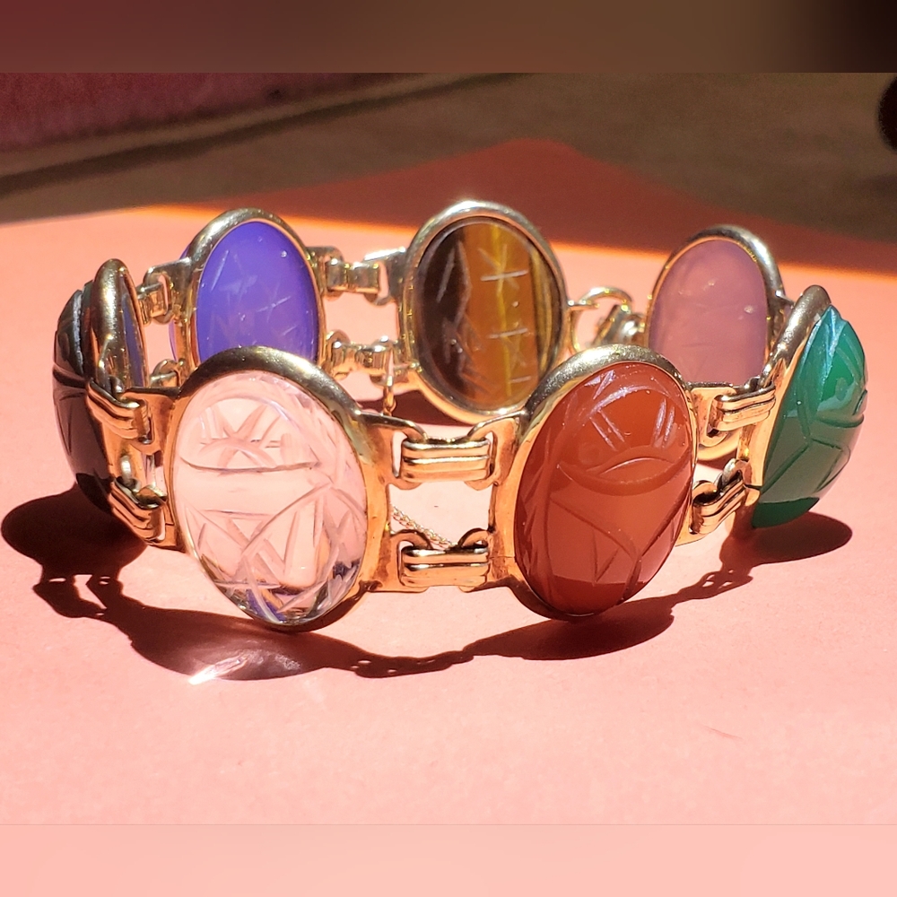 Vintage 14k gold plated NAPIER  Ancient Egyptian style SCARAB bracelet